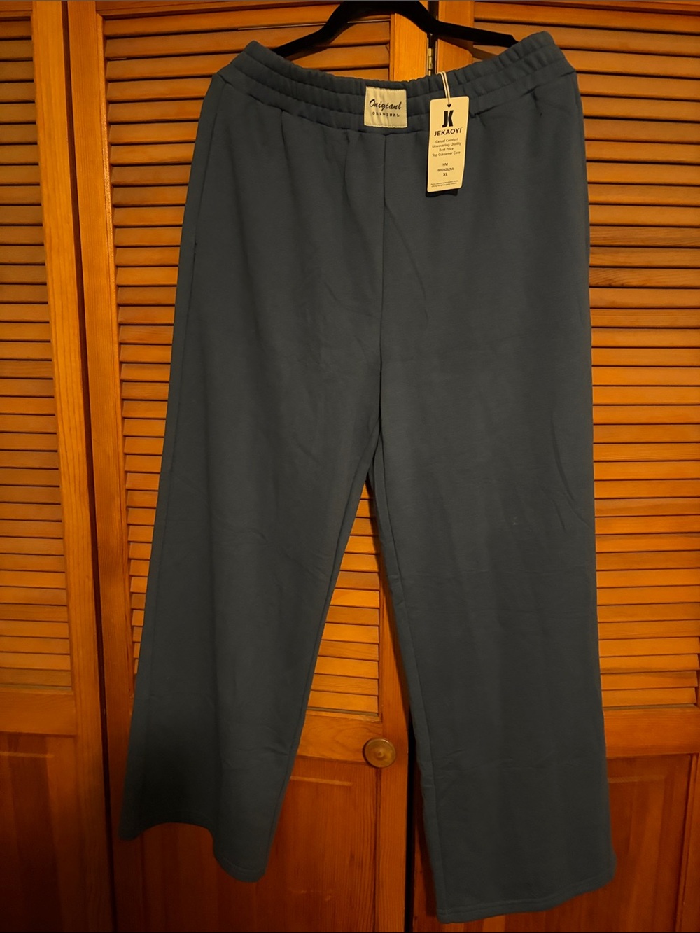 Straight Leg, Elastic-Waist Women's Pants in Slate Blue - JEKAOYI